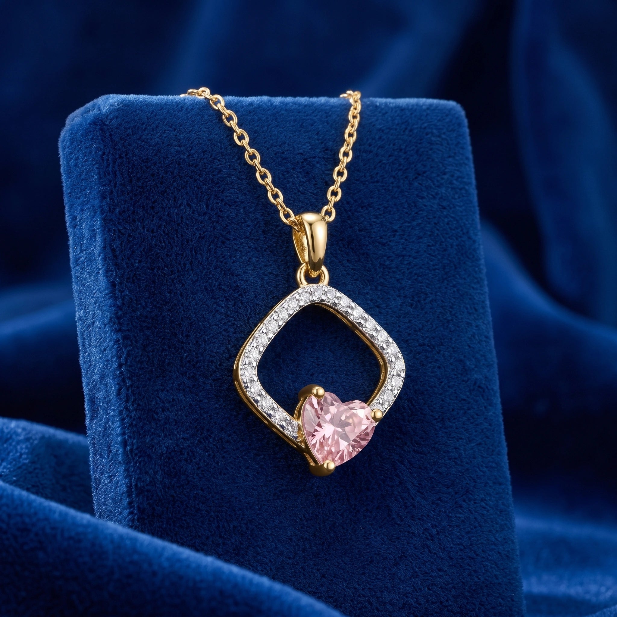 Gold Pink Heart Halo Pendant