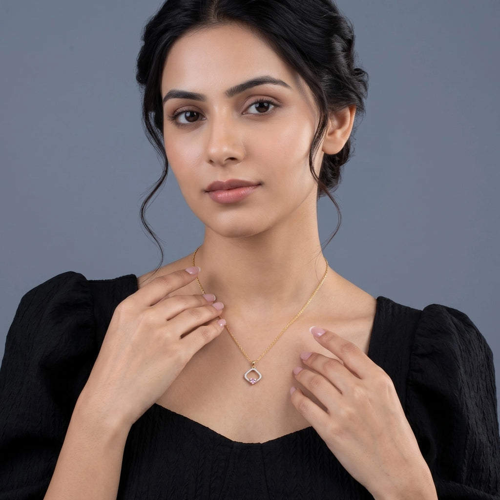 Gold Pink Heart Halo Pendant