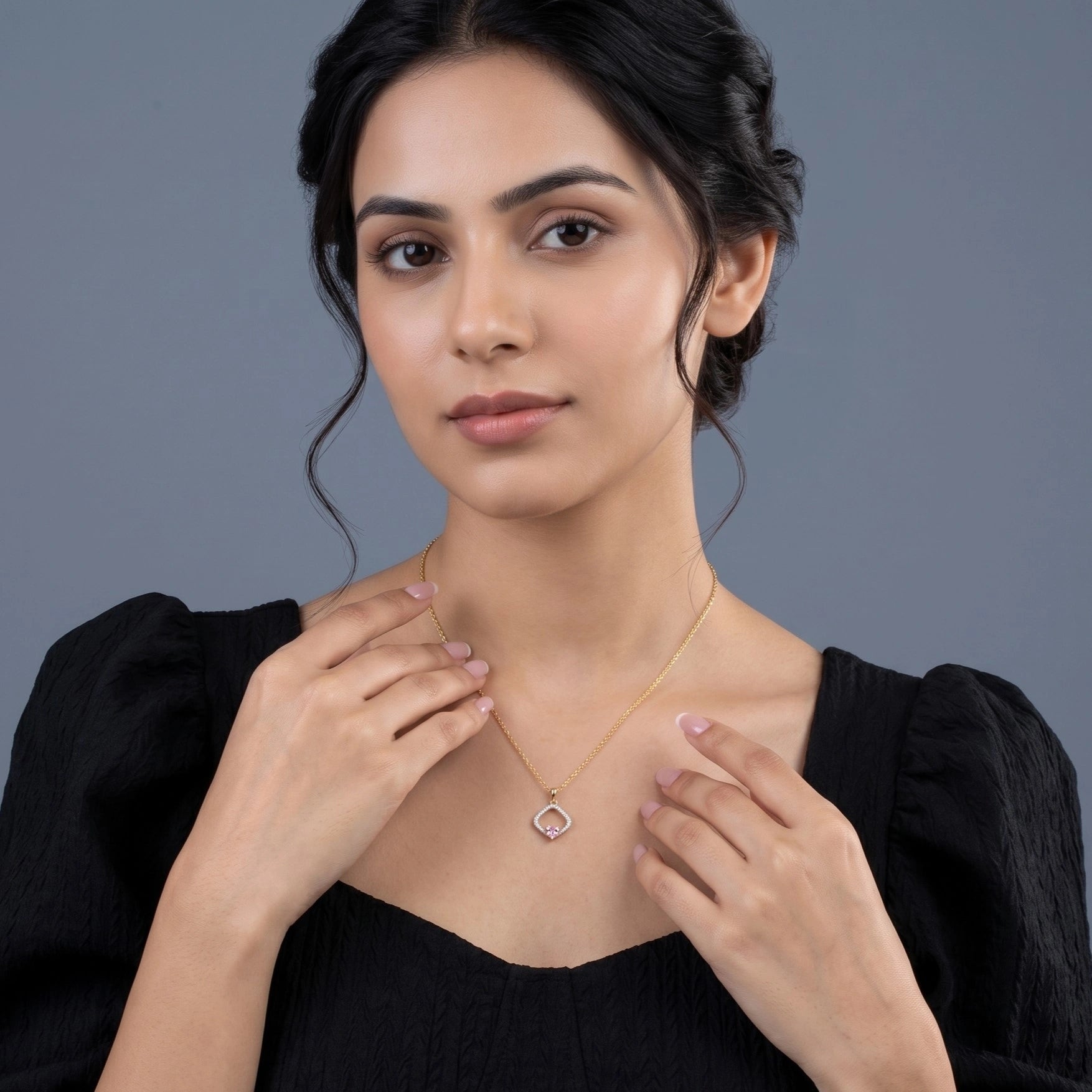 Gold Pink Heart Halo Pendant