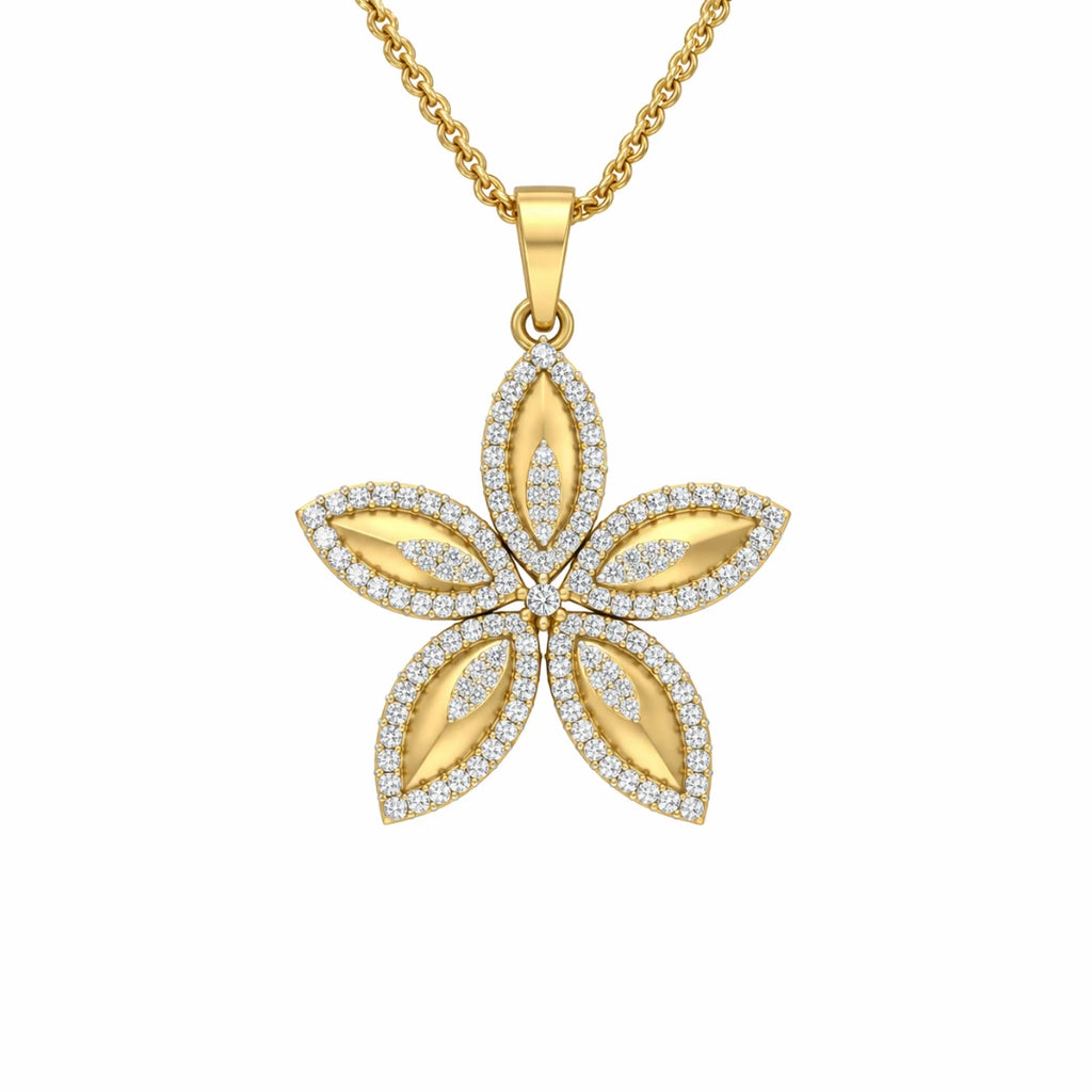 Gold Five Petal CZ Floral Pendant