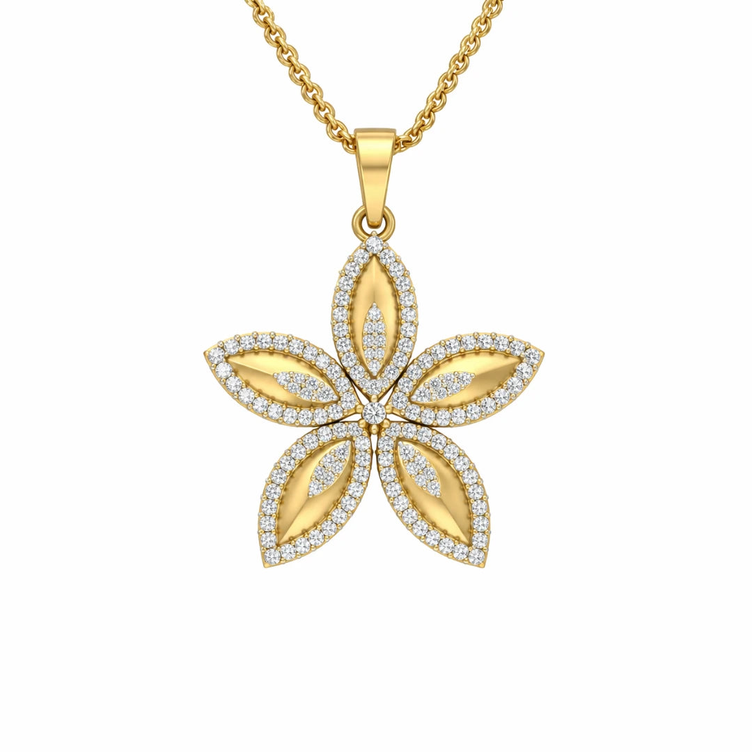 Gold Five Petal CZ Floral Pendant