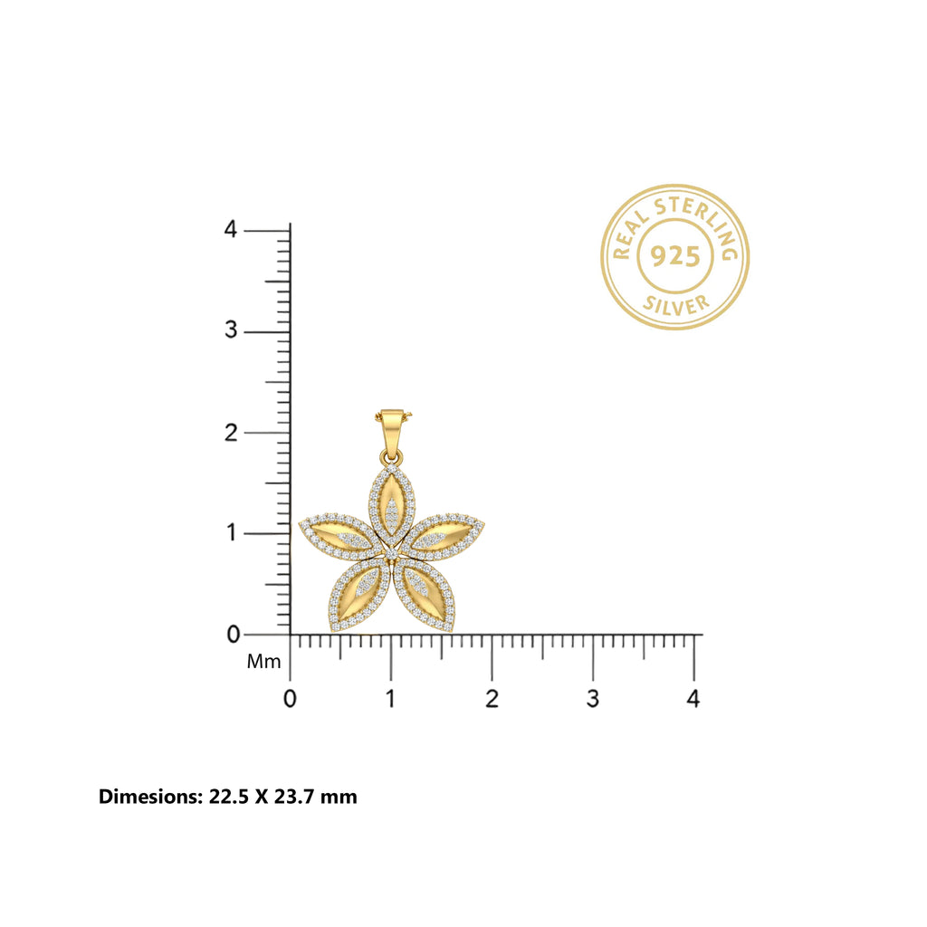 Gold Five Petal CZ Floral Pendant