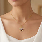 Gold Five Petal CZ Floral Pendant