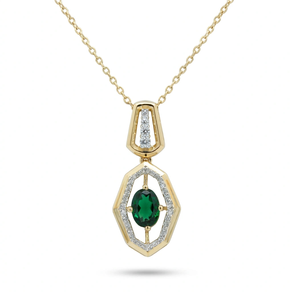 Gold Emerald Hexagon Pendant