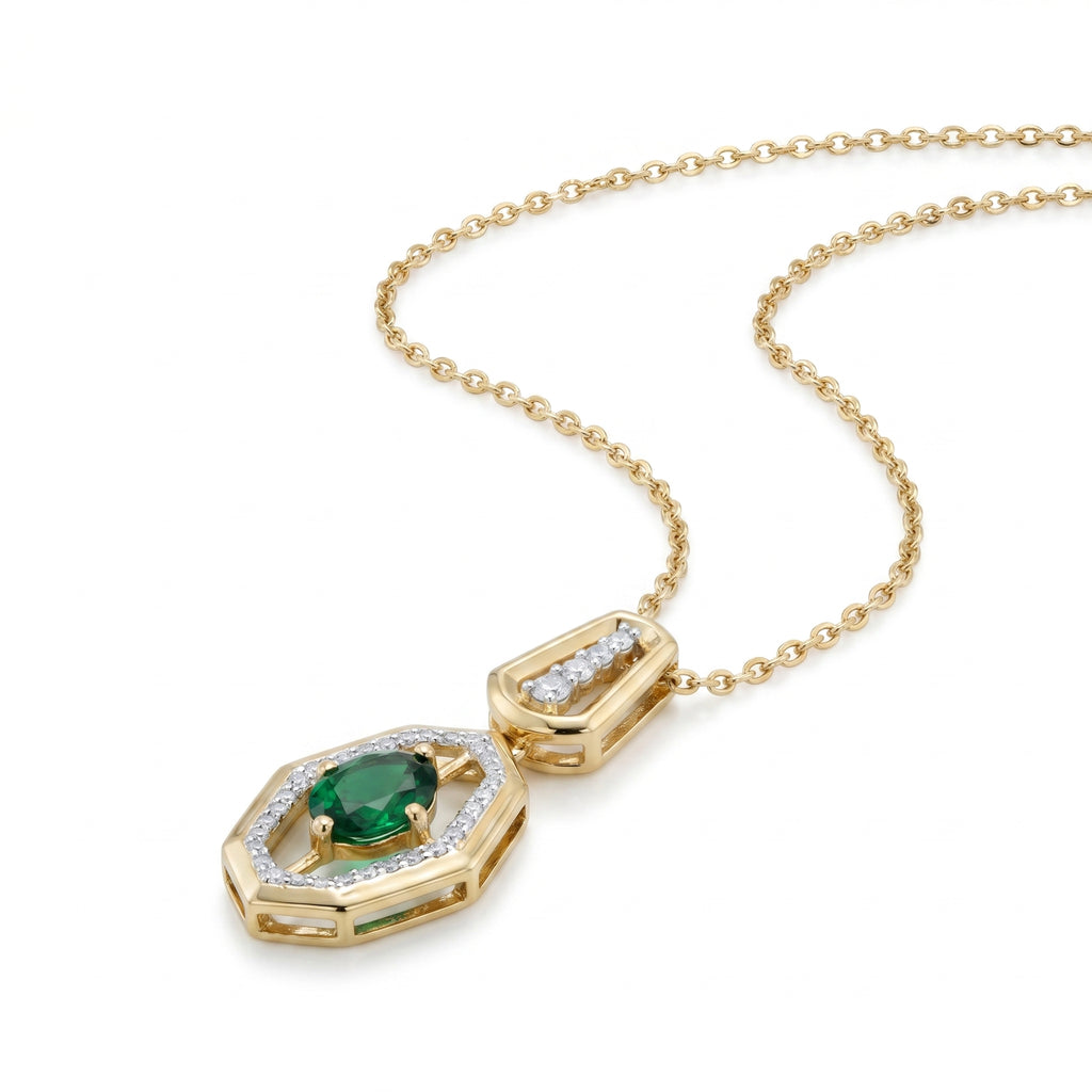Gold Emerald Hexagon Pendant
