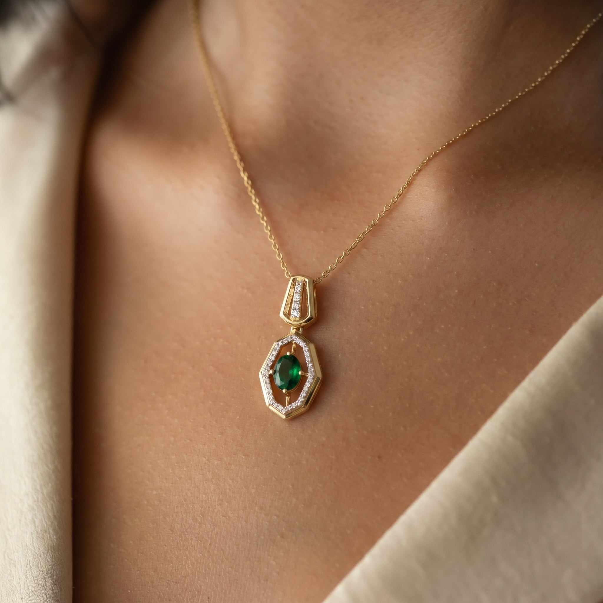 Gold Emerald Hexagon Pendant