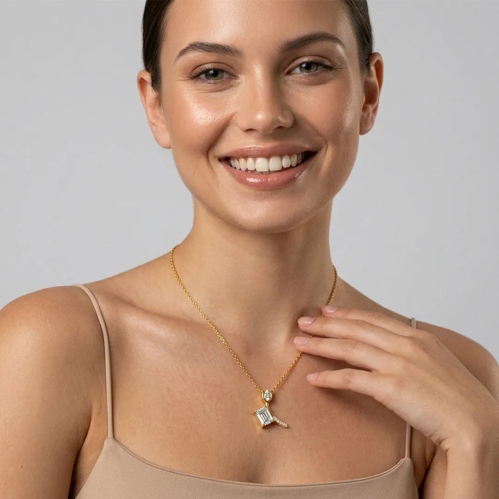Gold Offset Emerald CZ Drop Pendant