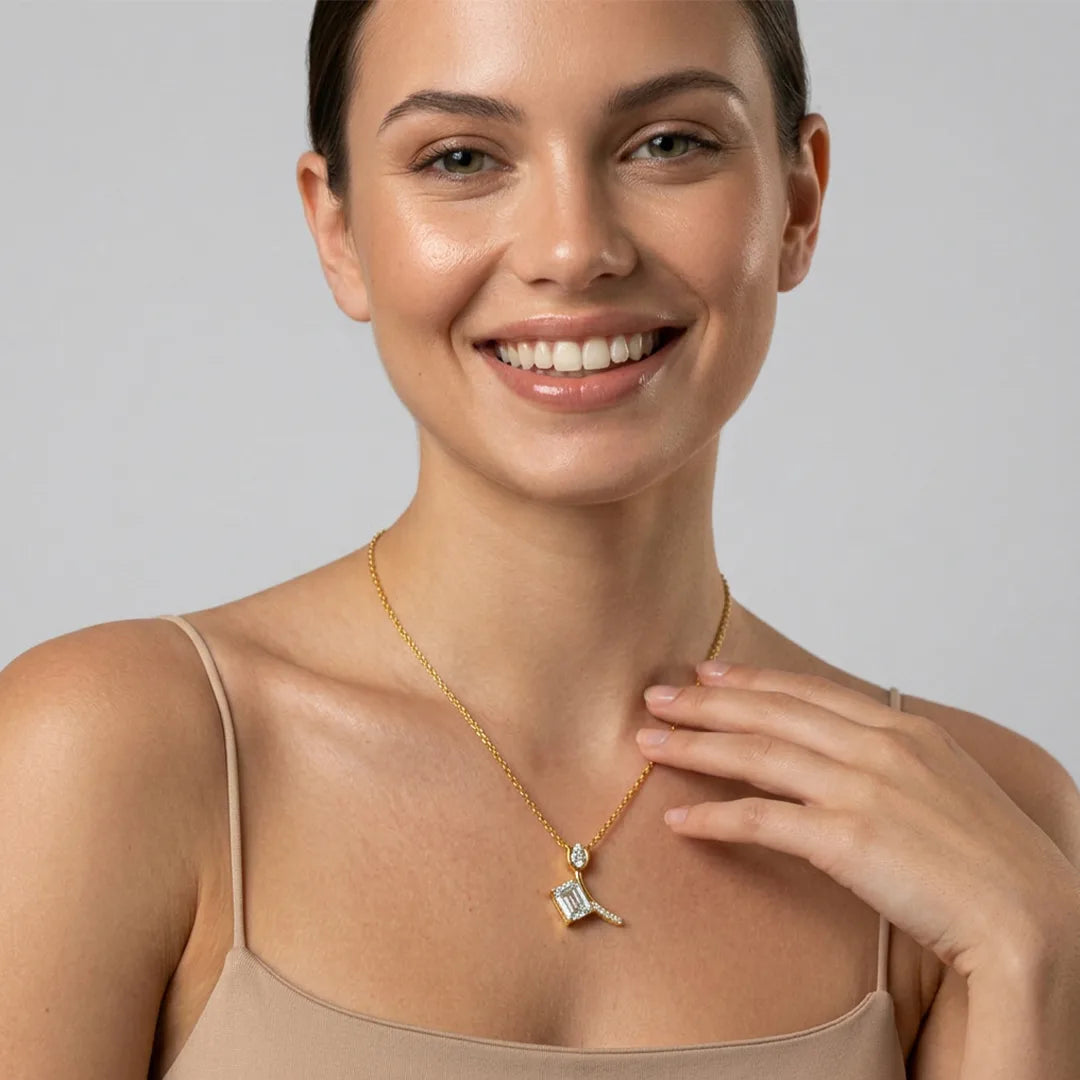 Gold Offset Emerald CZ Drop Pendant