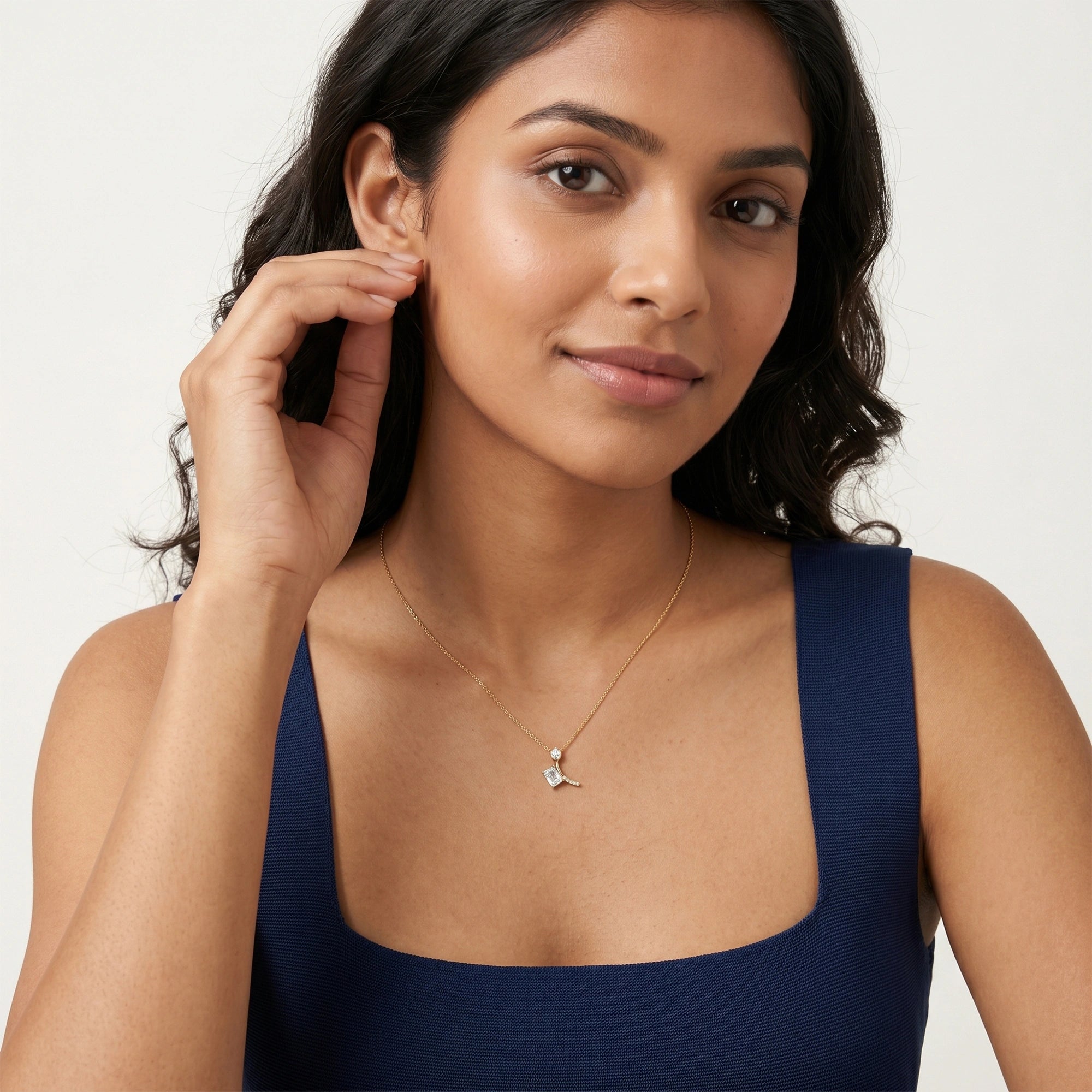 Gold Offset Emerald CZ Drop Pendant
