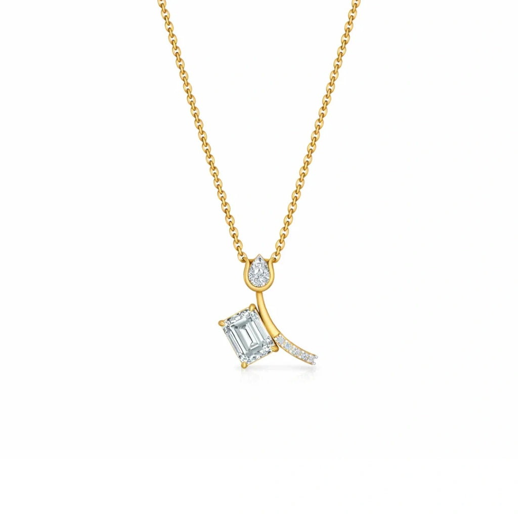 Gold Offset Emerald CZ Drop Pendant