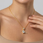 Gold Offset Emerald CZ Drop Pendant