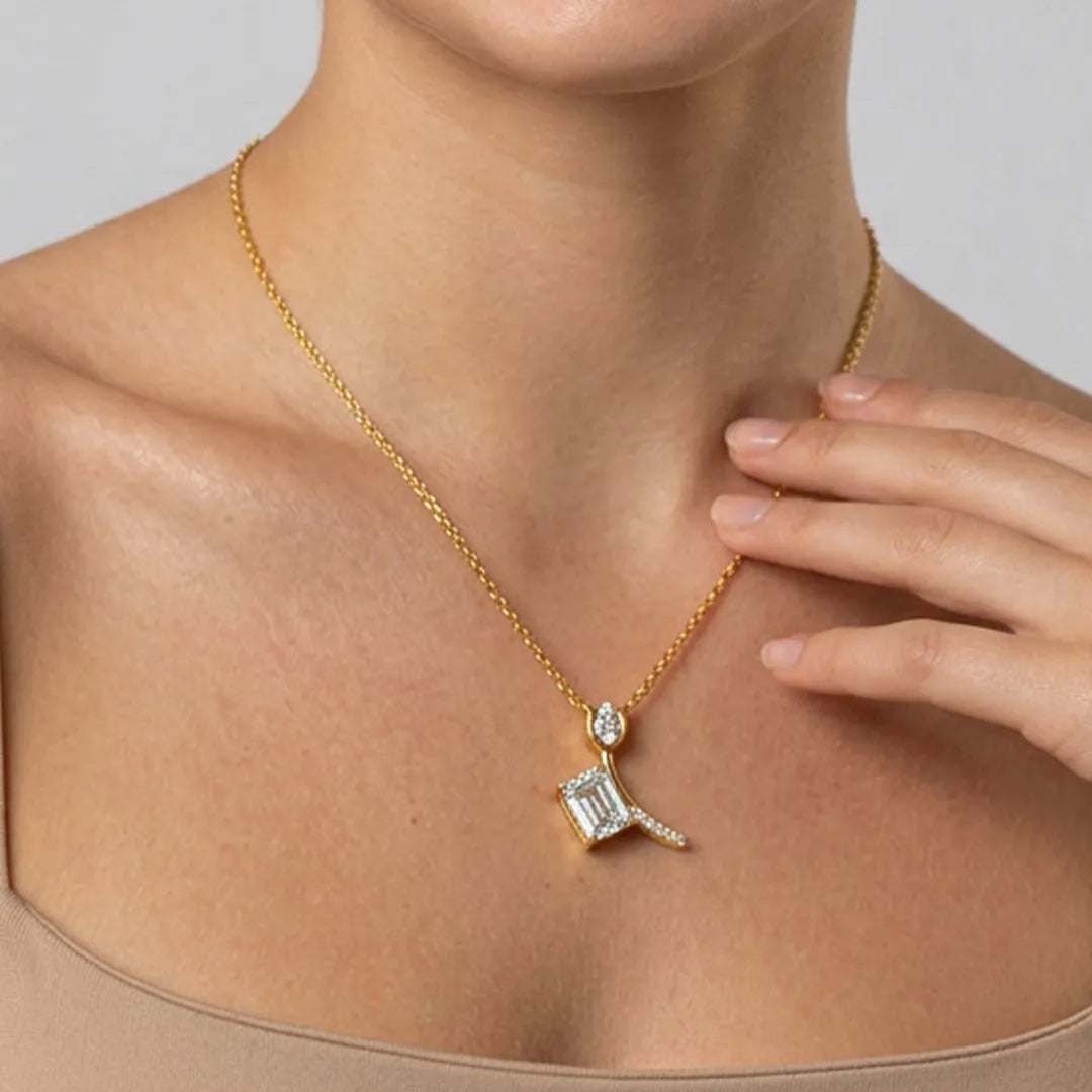 Gold Offset Emerald CZ Drop Pendant
