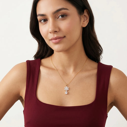 Celestial Blossom Drop Pendant 18KT Gold Plated