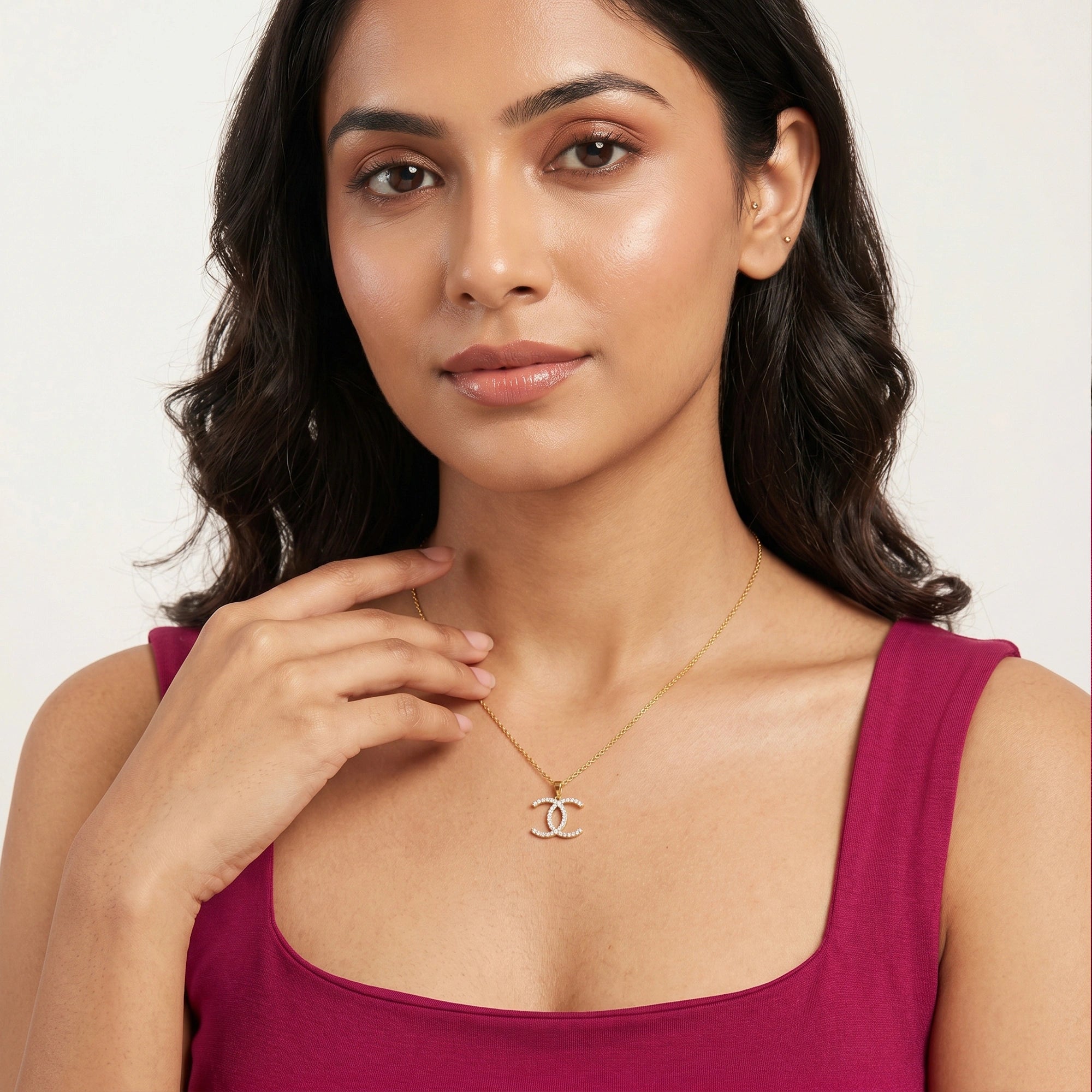Gold Twin Curve CZ Pendant