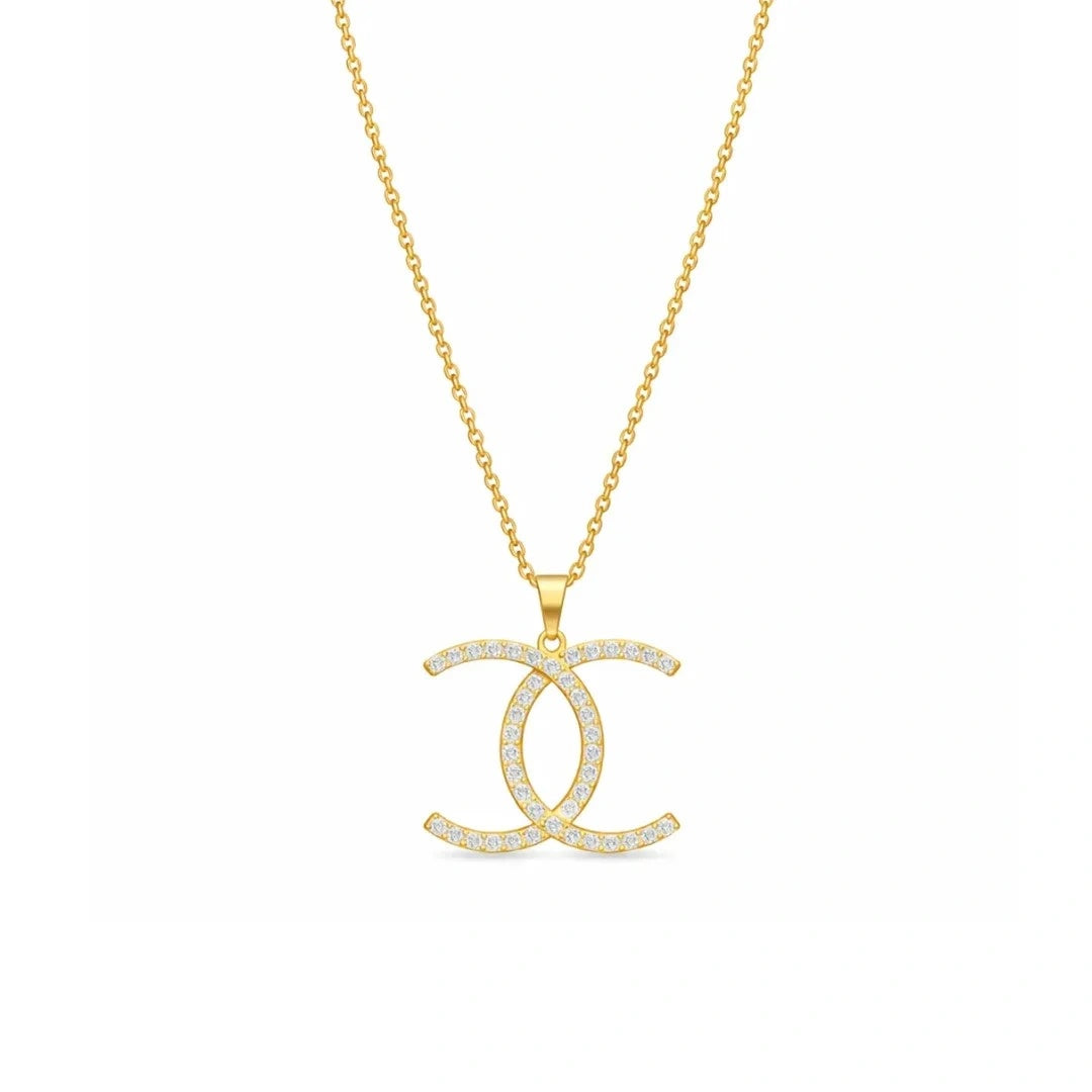 Gold Twin Curve CZ Pendant