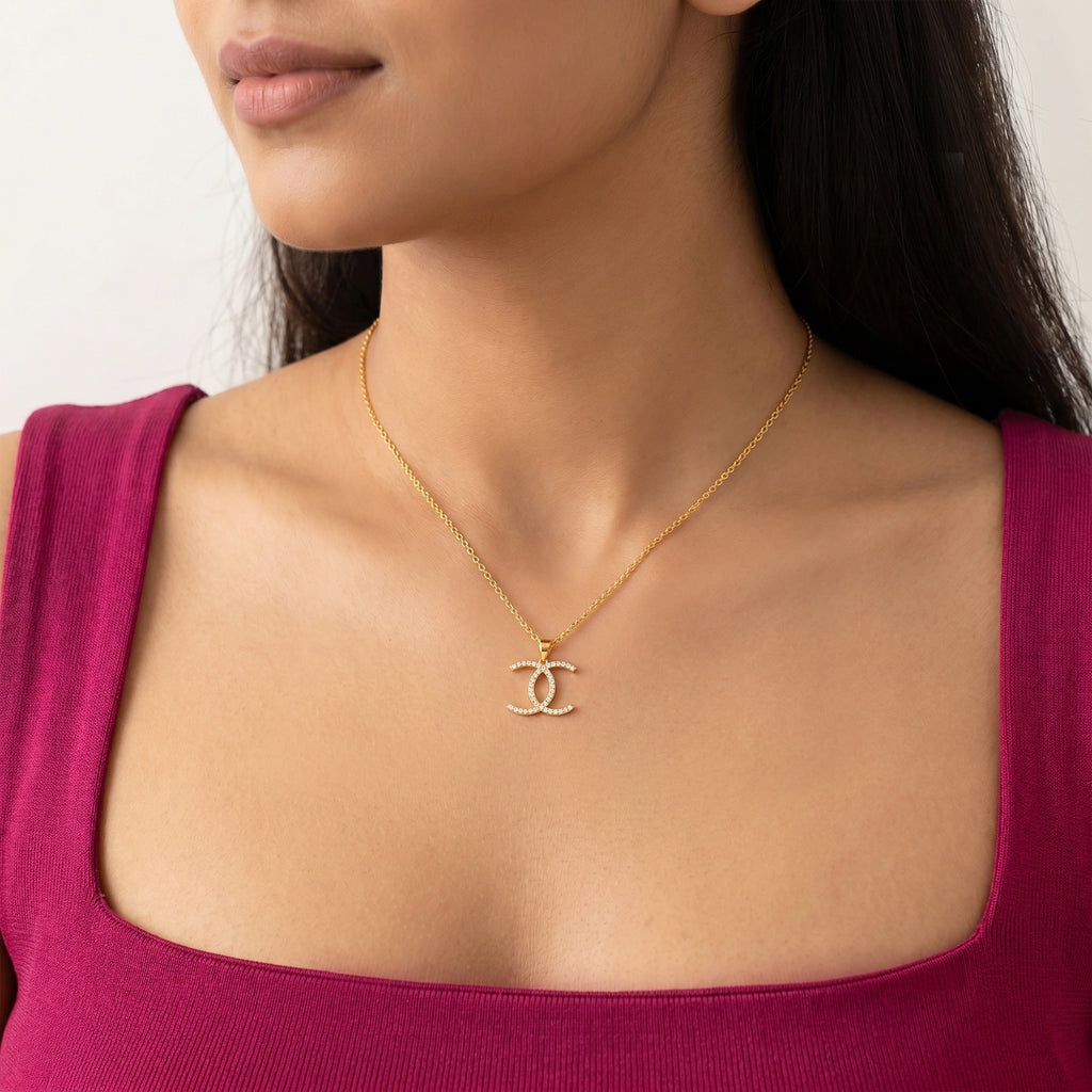 Gold Twin Curve CZ Pendant
