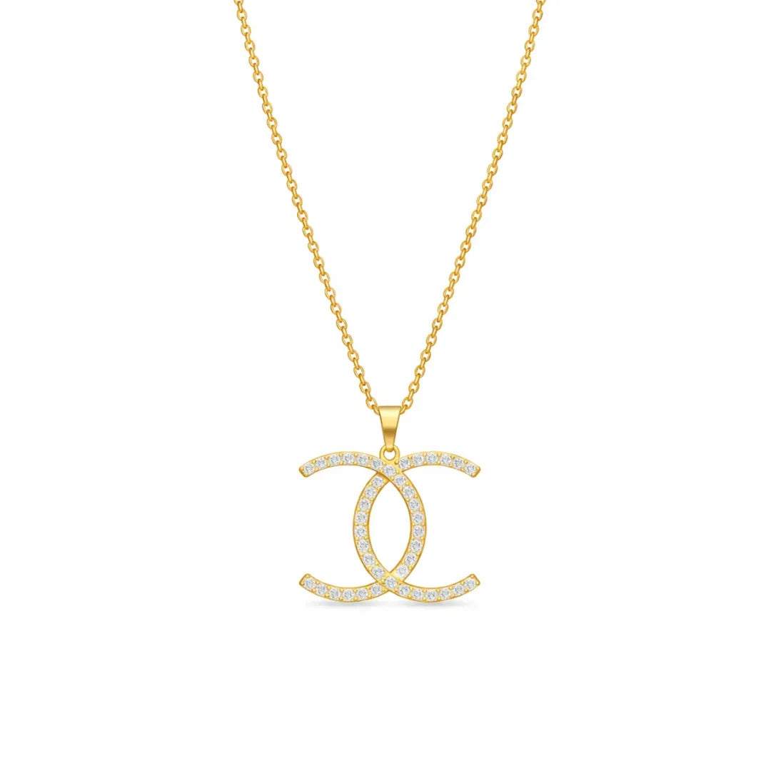 Gold Twin Curve CZ Pendant