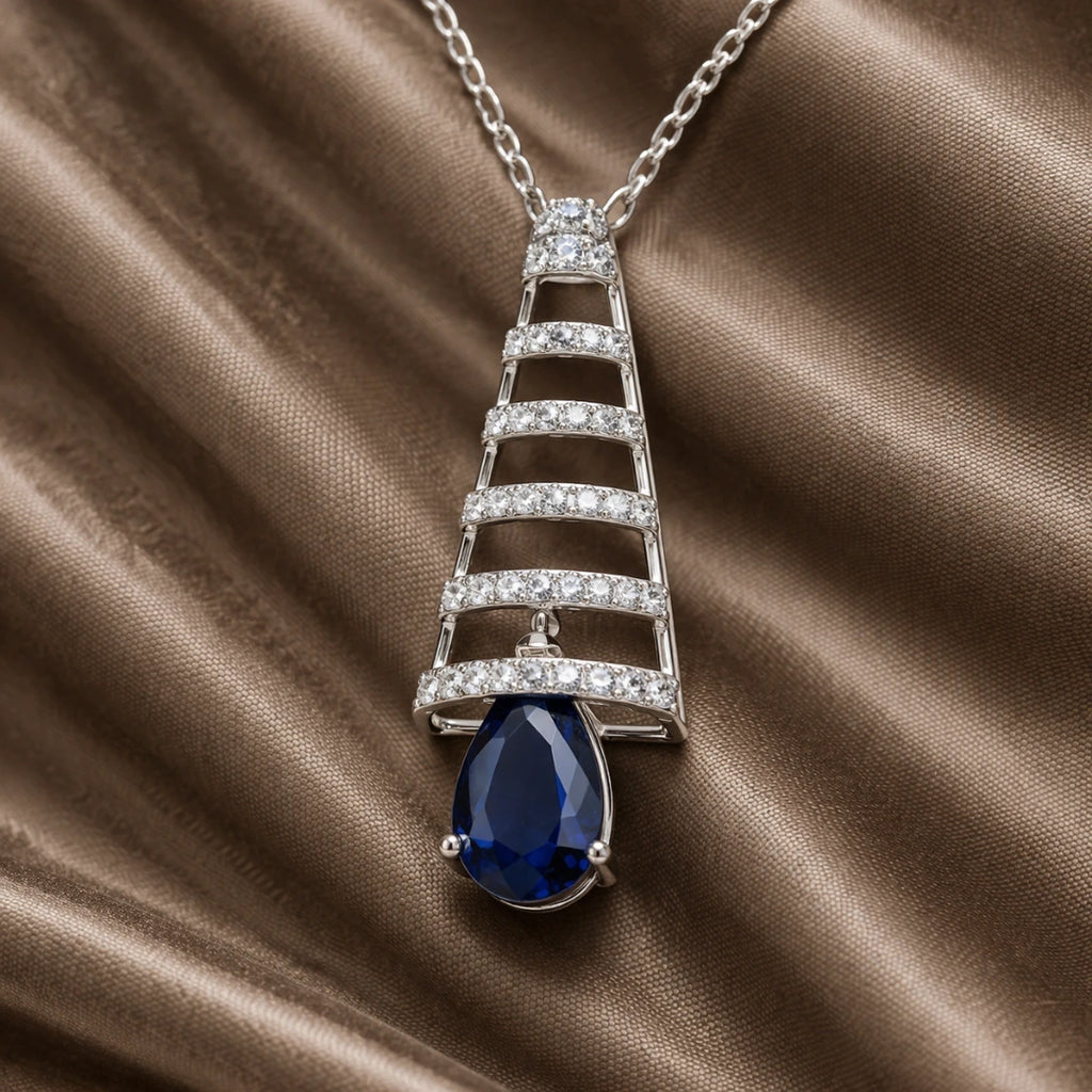 Silver Sapphire Cascade CZ Pendant
