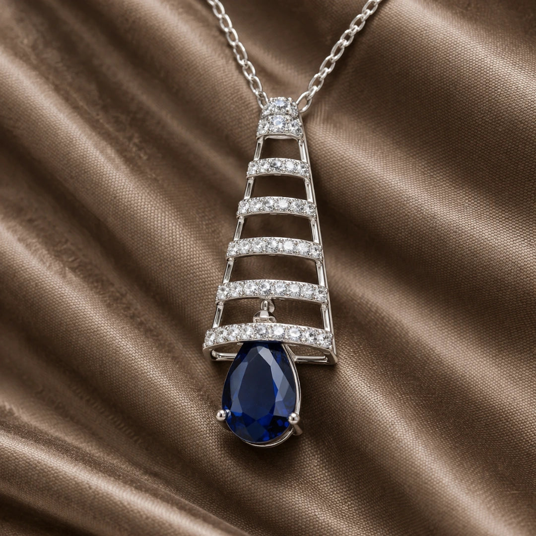 Silver Sapphire Cascade CZ Pendant