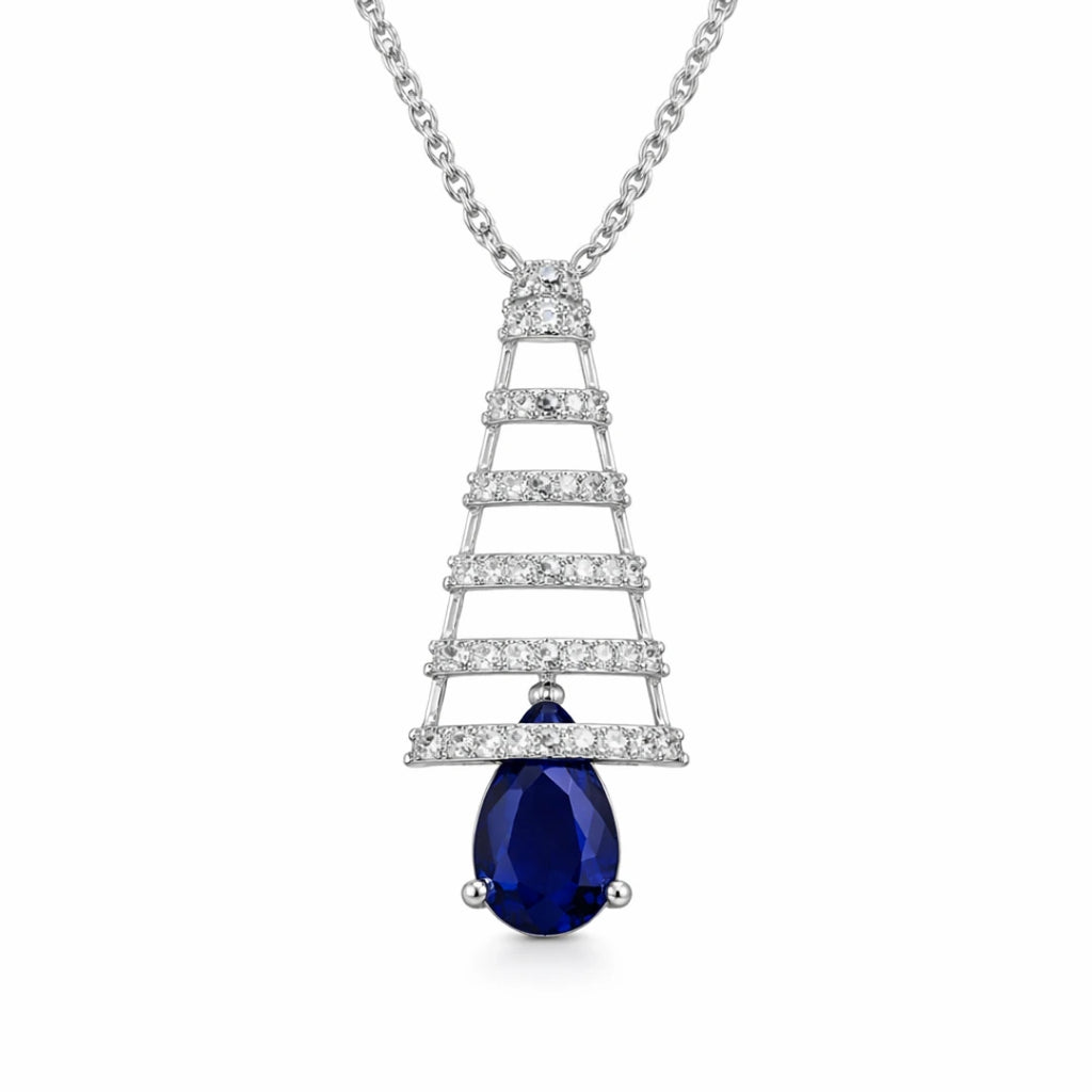Silver Sapphire Cascade CZ Pendant