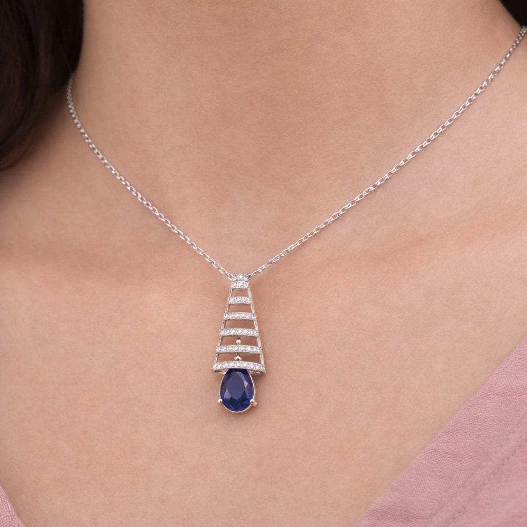 Silver Sapphire Cascade CZ Pendant