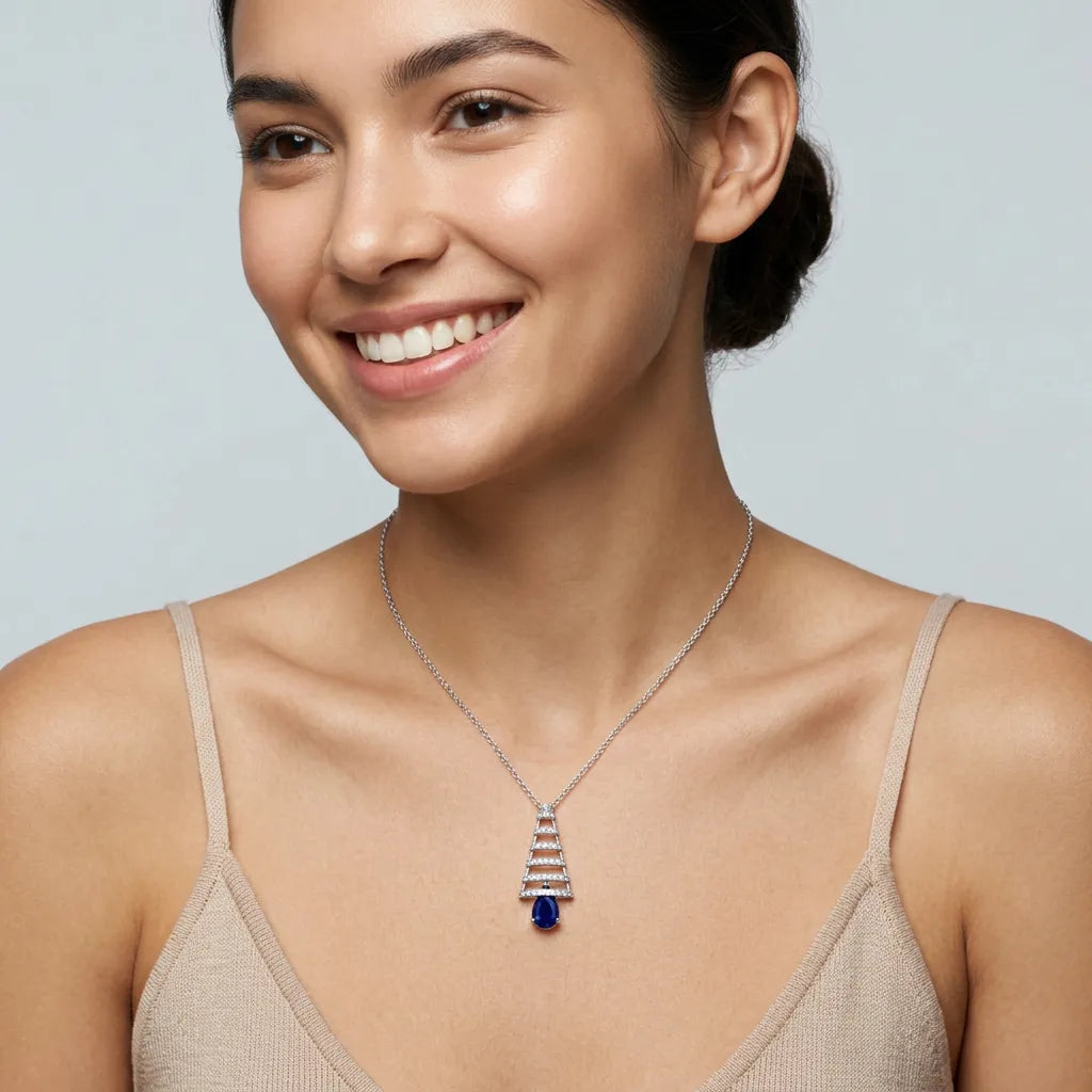 Silver Sapphire Cascade CZ Pendant