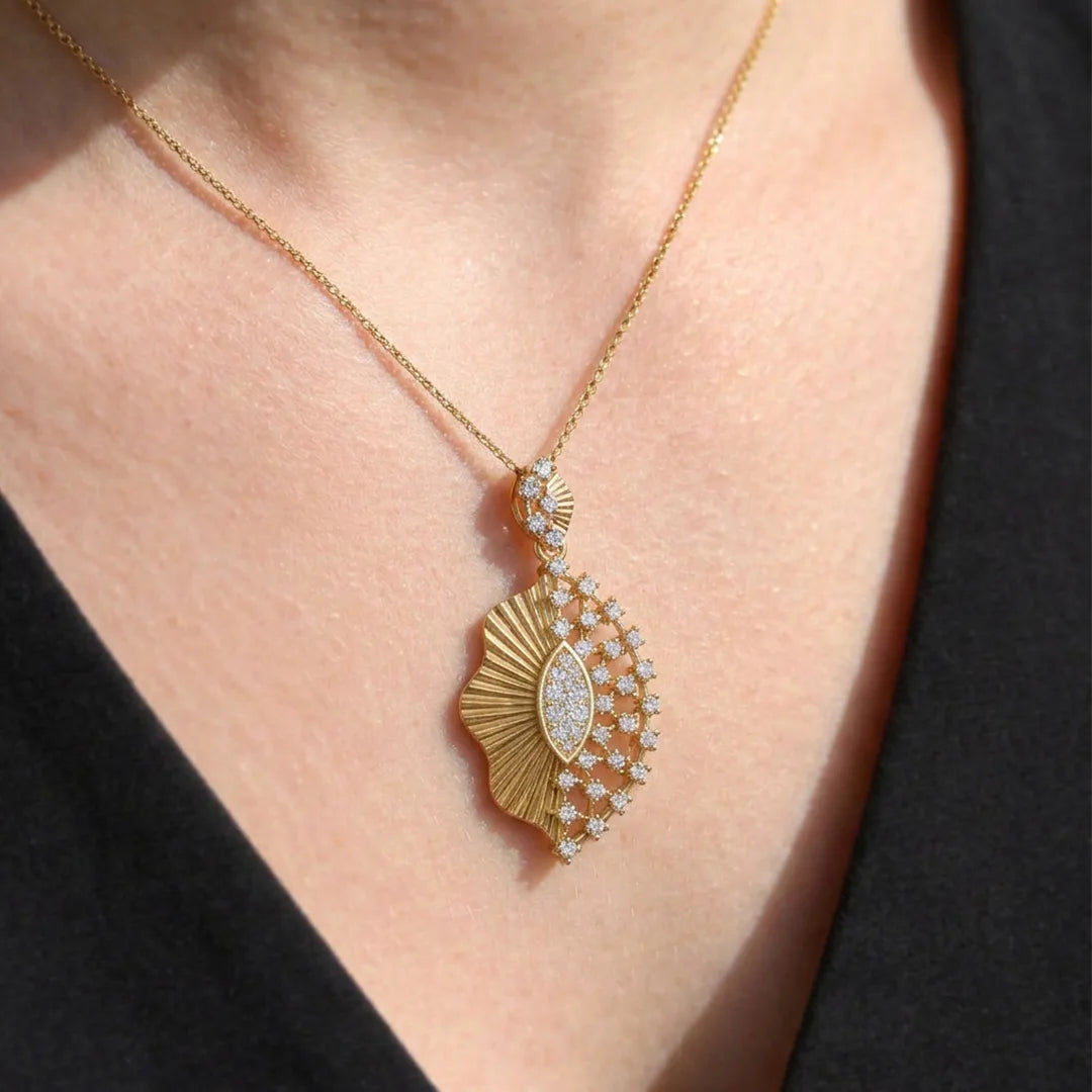Gold Sculpted CZ Luxe Pendant
