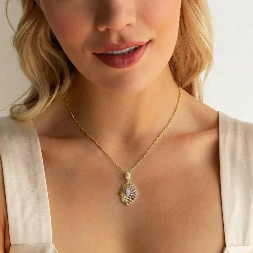 Gold Sculpted CZ Luxe Pendant
