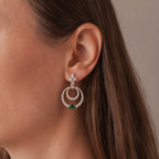 Silver Double Halo Emerald Drop Earrings
