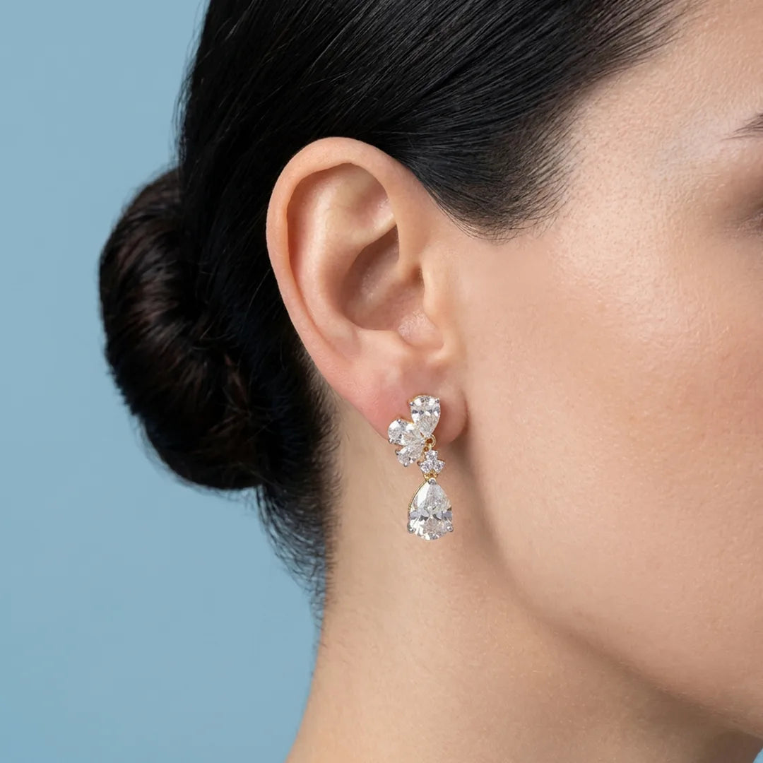 Celestial Blossom Drop Earrings 18KT Gold Plated