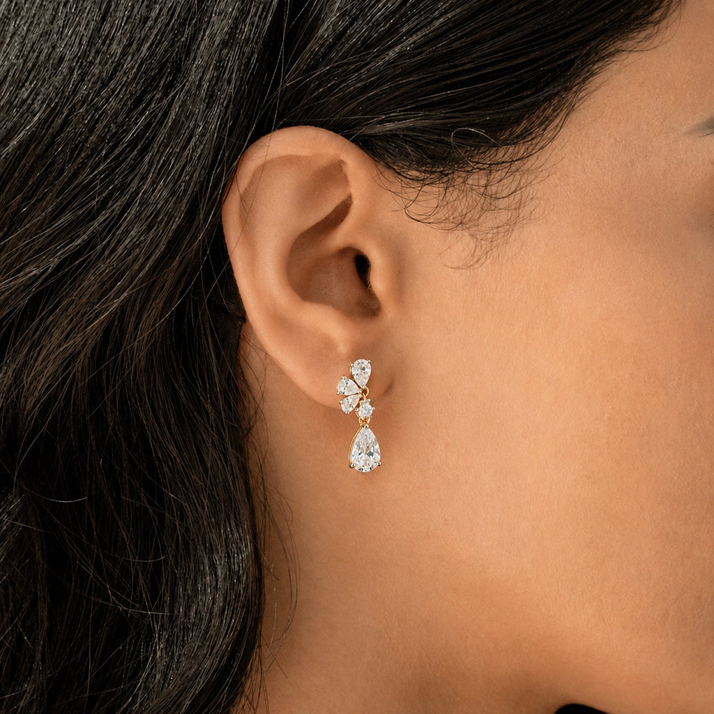 Celestial Blossom Drop Earrings 18KT Gold Plated
