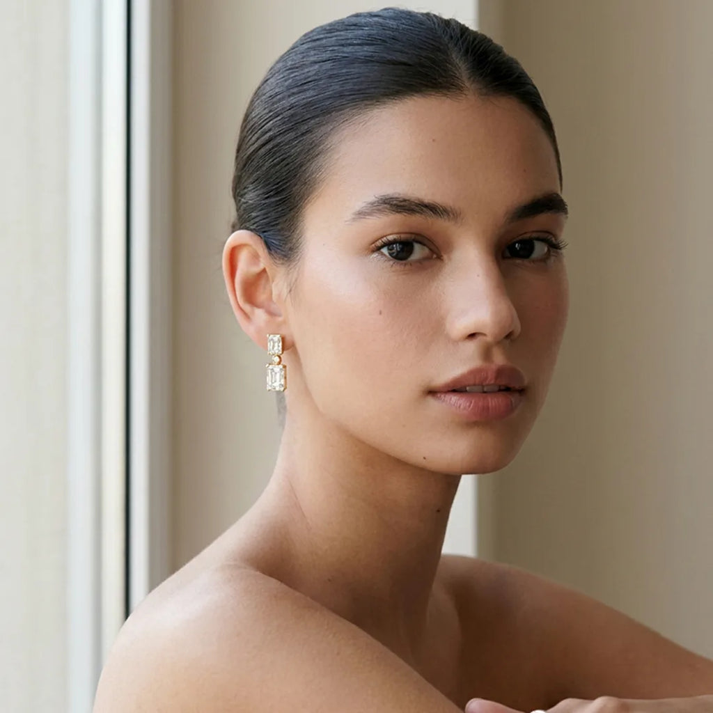 Royal Gold Emerald Cut Drop Earrings