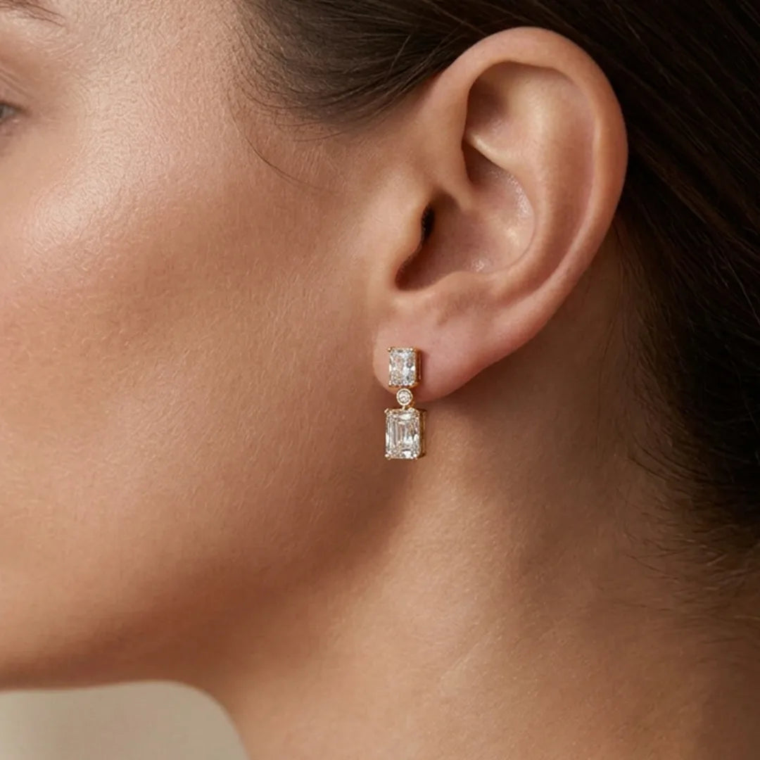 Royal Gold Emerald Cut Drop Earrings