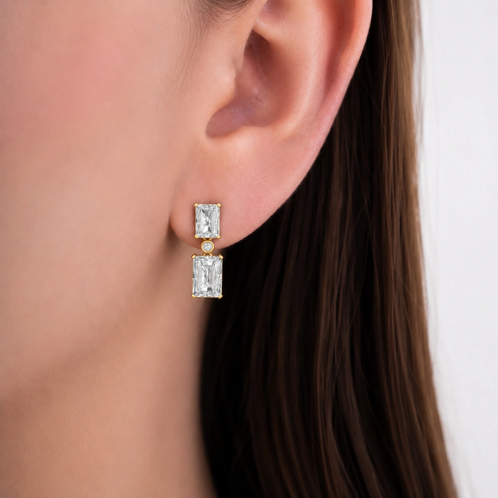Royal Gold Emerald Cut Drop Earrings