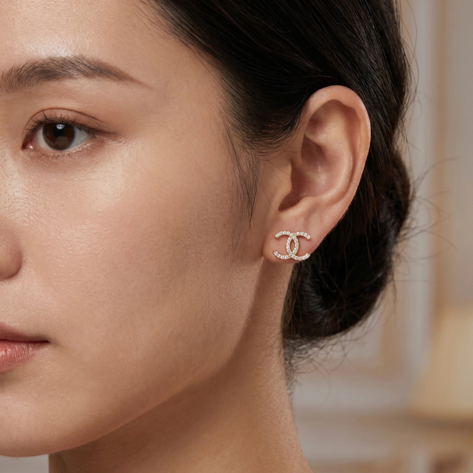 Gold Pavé Crest Earrings
