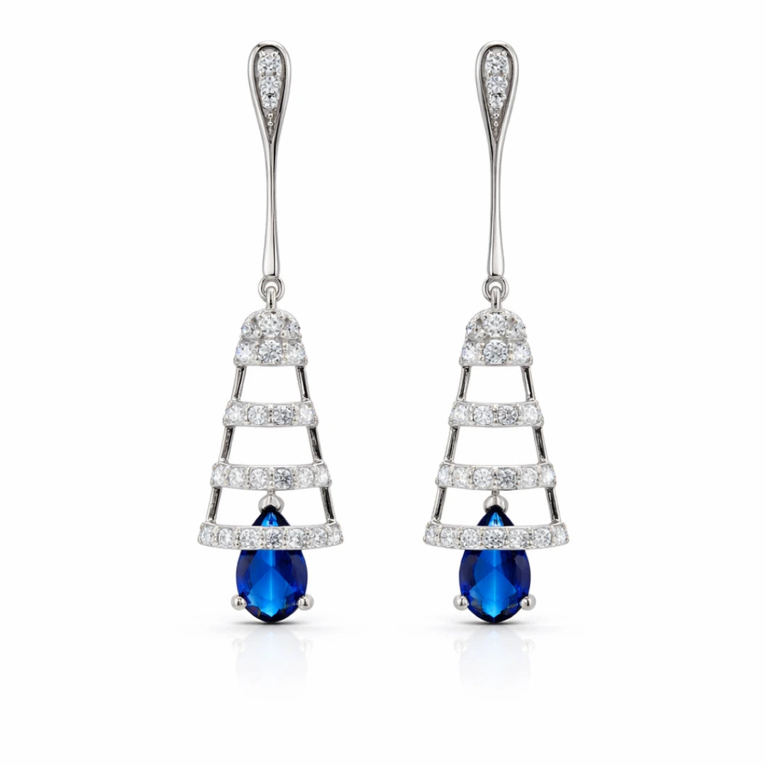 Silver Sapphire Drop Dangle Earrings