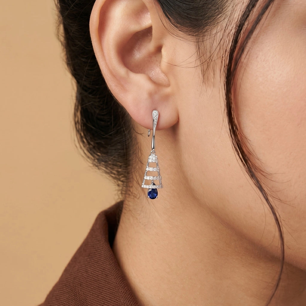 Silver Sapphire Drop Dangle Earrings