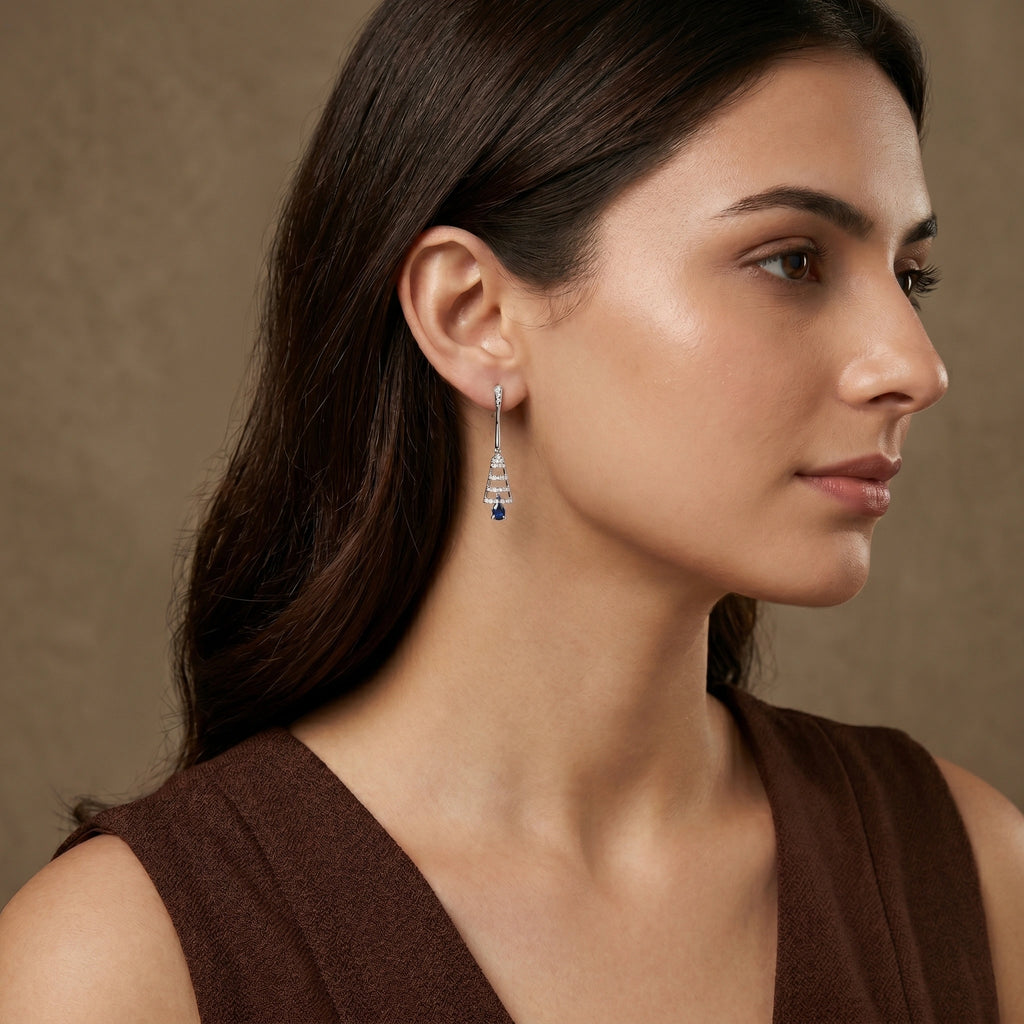 Silver Sapphire Drop Dangle Earrings