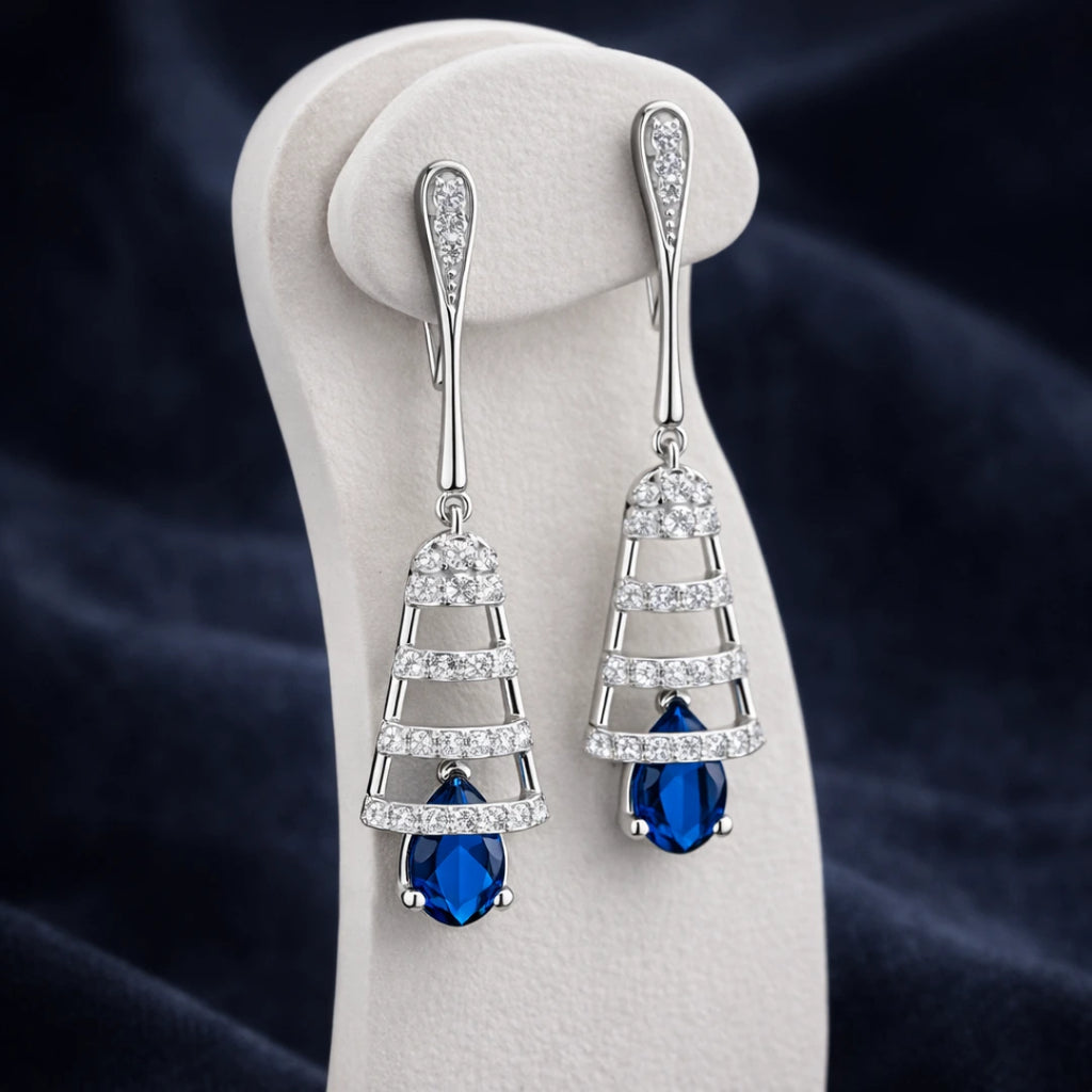 Silver Sapphire Drop Dangle Earrings
