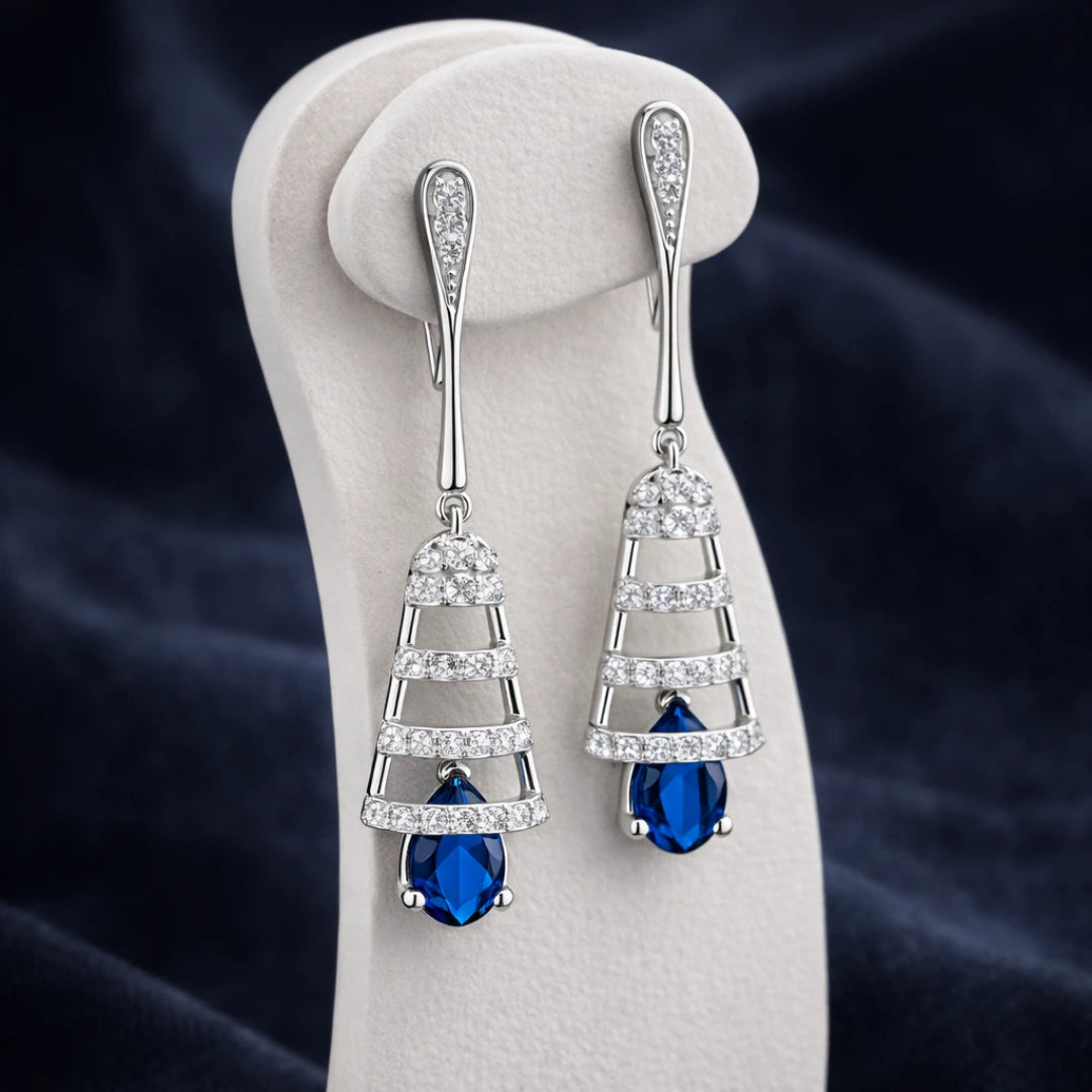 Silver Sapphire Drop Dangle Earrings