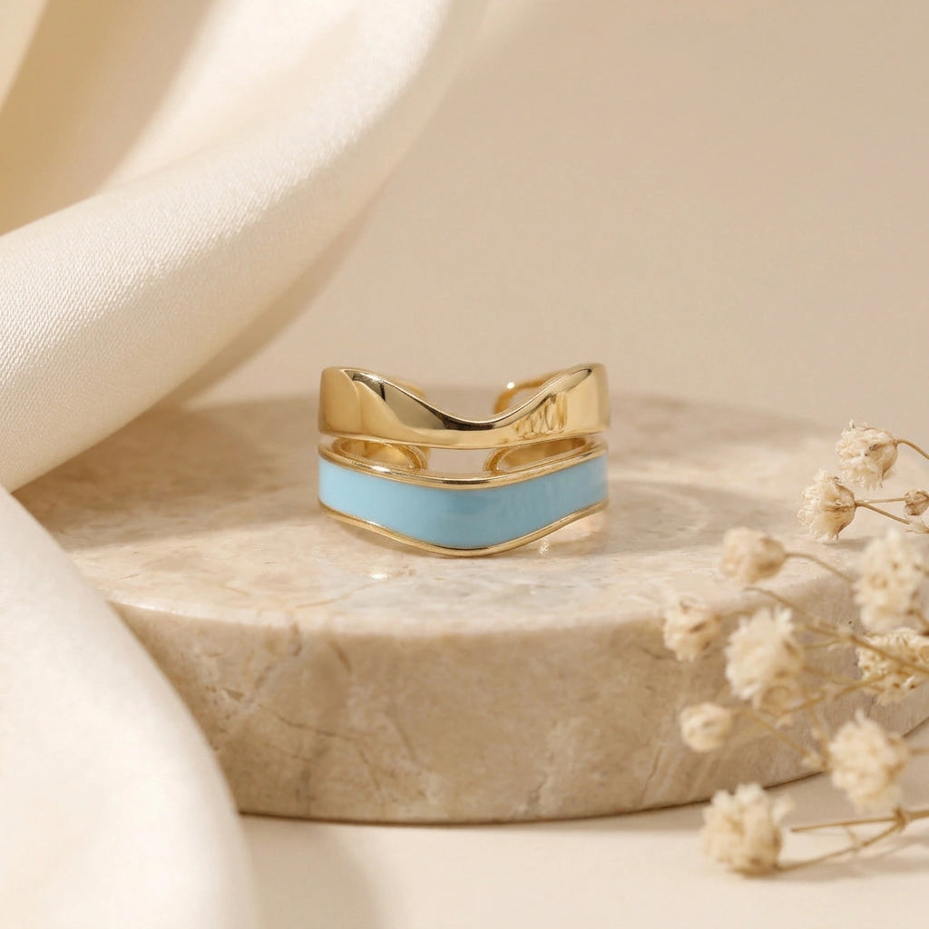 Gold Aqua Wave Ring