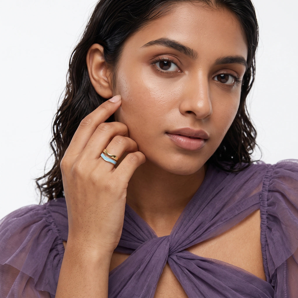 Gold Aqua Wave Ring