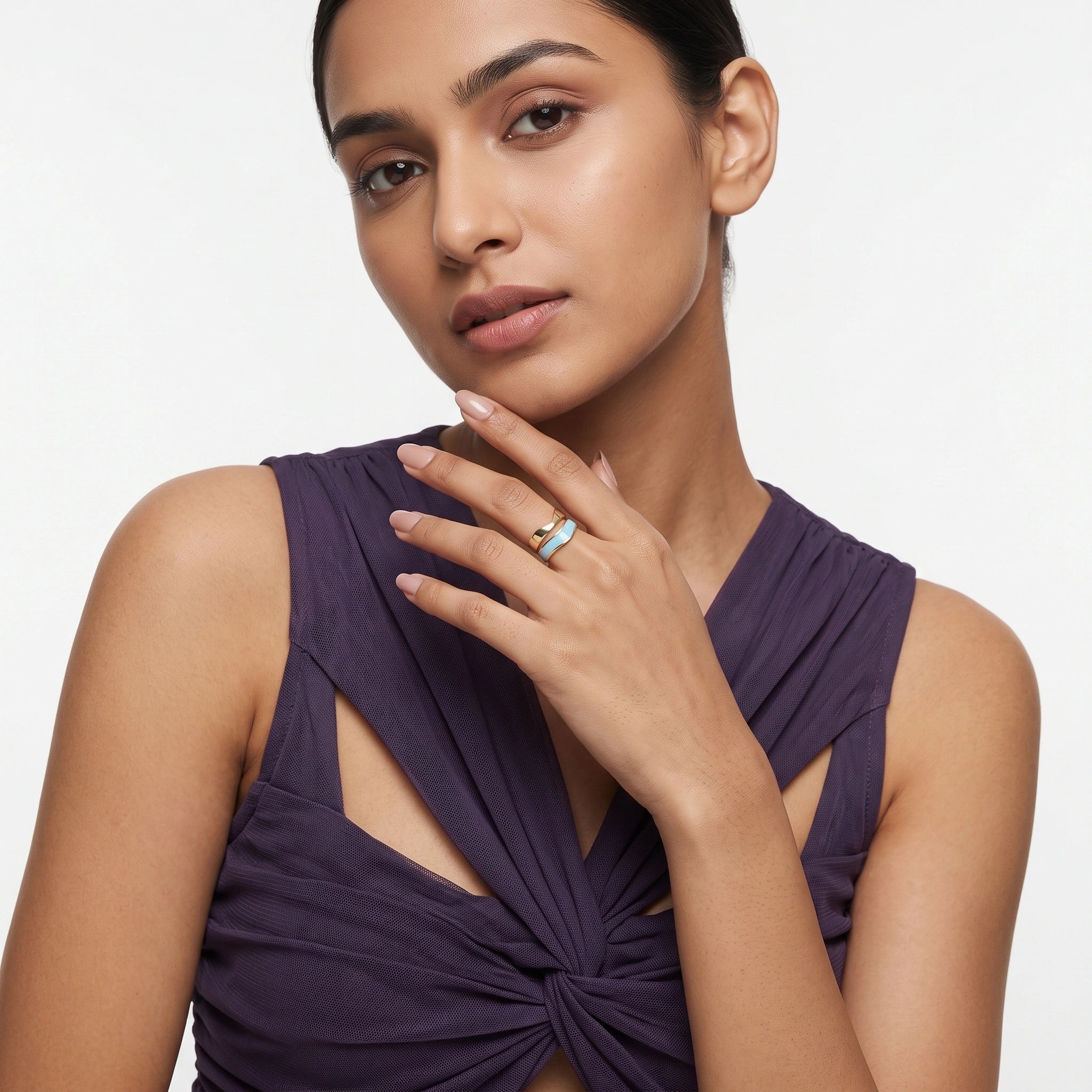Gold Aqua Wave Ring