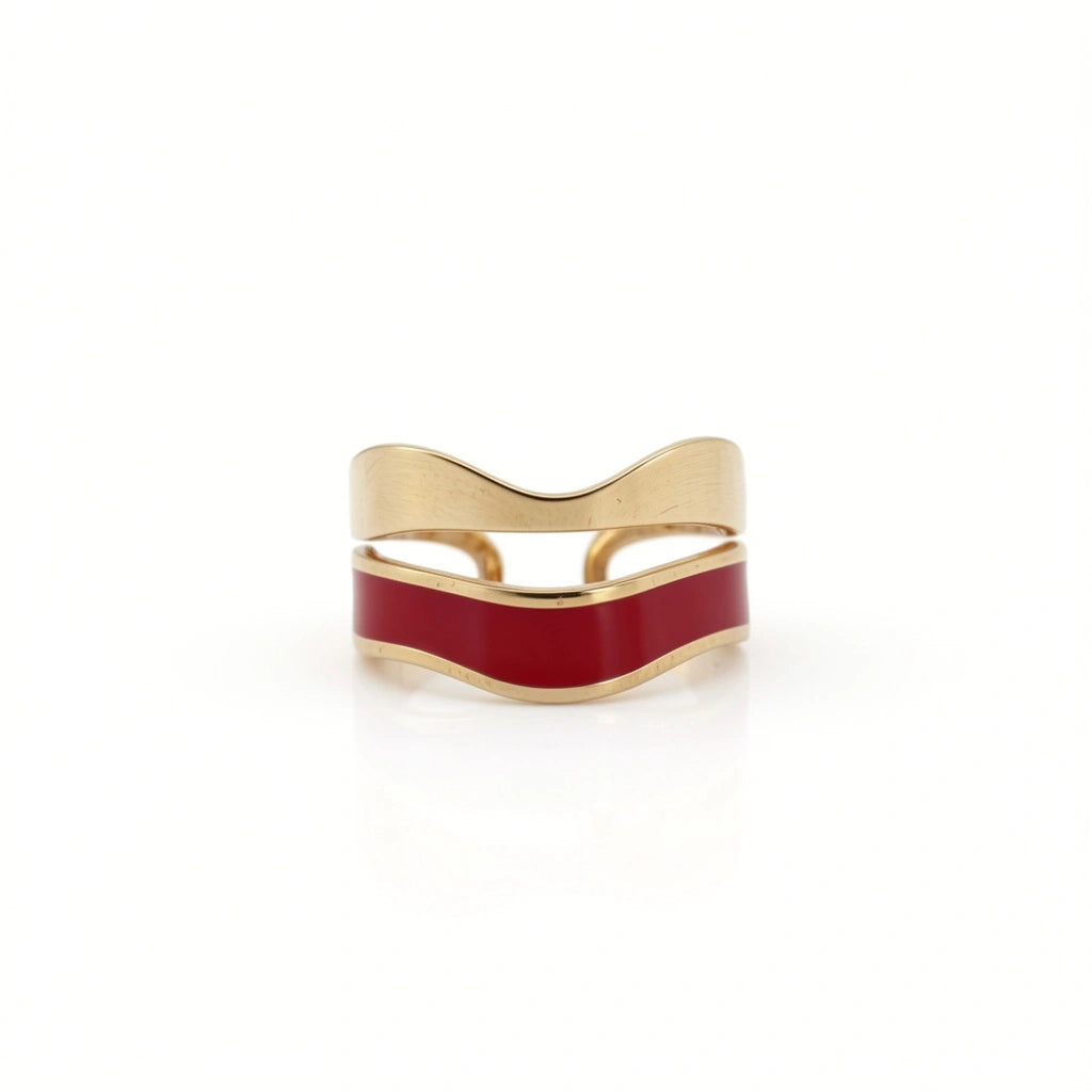 Gold Red Wave Band Ring
