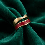 Gold Red Wave Band Ring