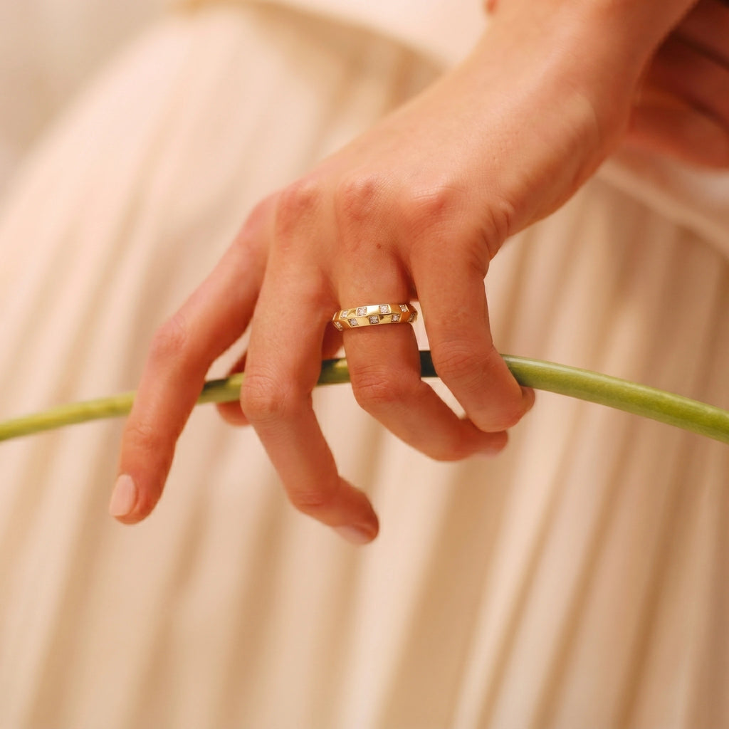 Gold Bezel Dot Band Ring