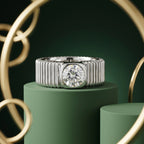 Silver Ribbed Crest Solitaire Ring