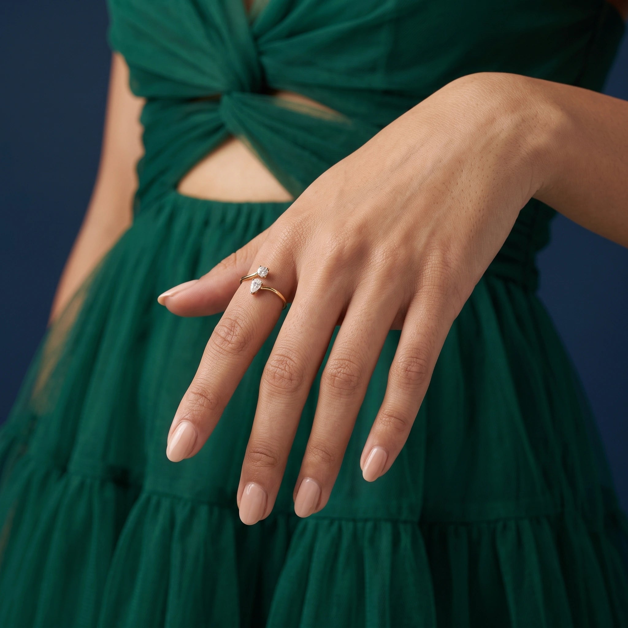 Gold Duet Pear Bypass Ring