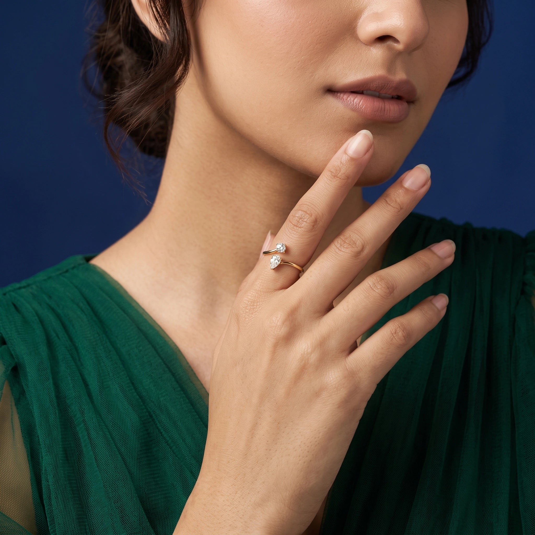 Gold Duet Pear Bypass Ring