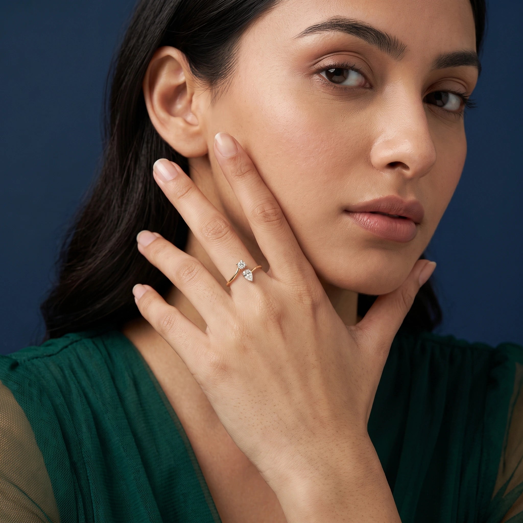 Gold Duet Pear Bypass Ring